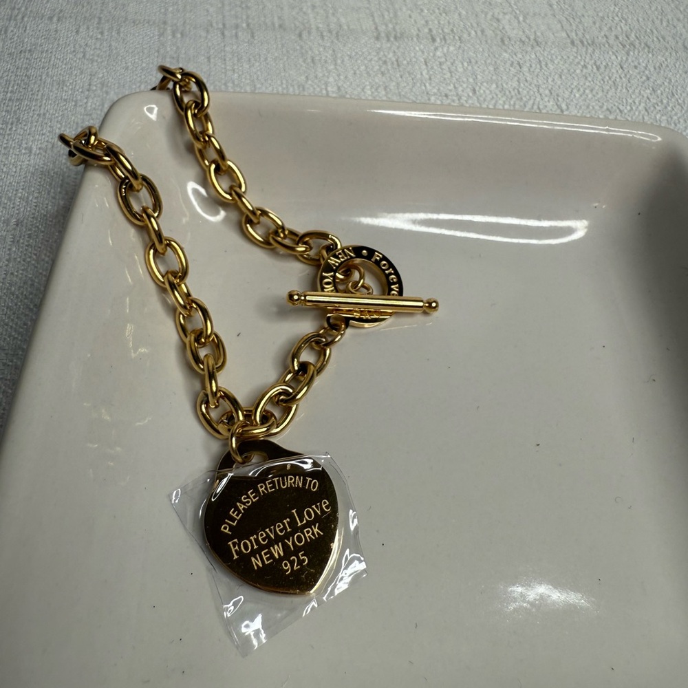 Gold-Tone Chain Fashion Bracelet with heart charm